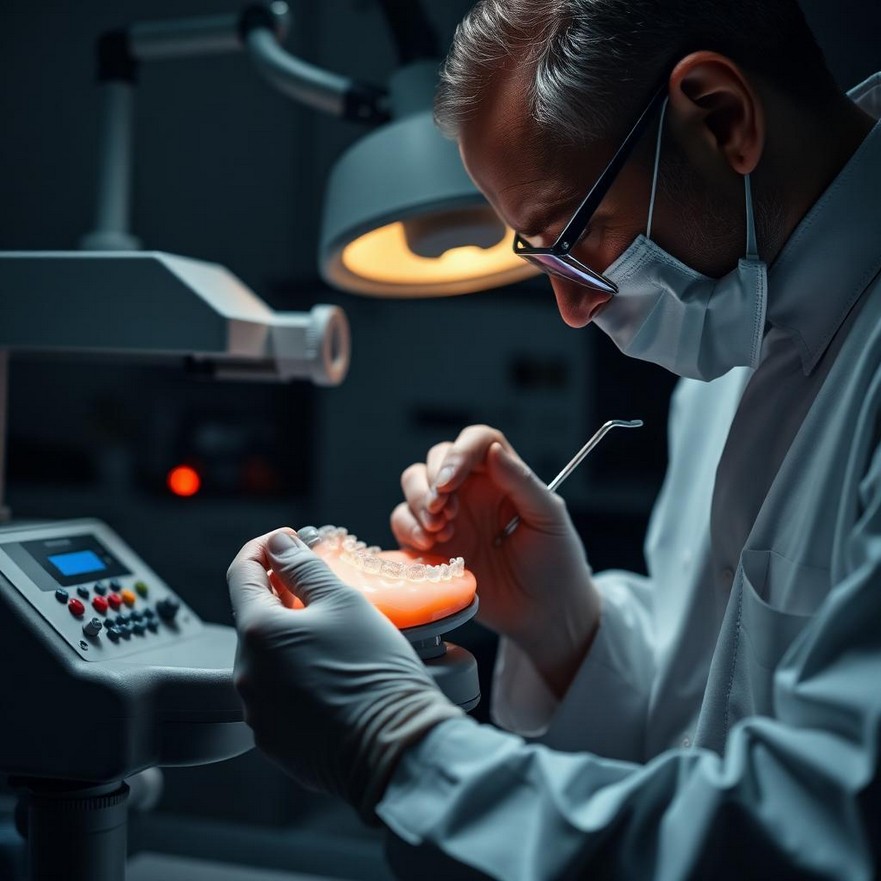 A dental specialist designing strong custom mouthguards in Sanger in a laboratory