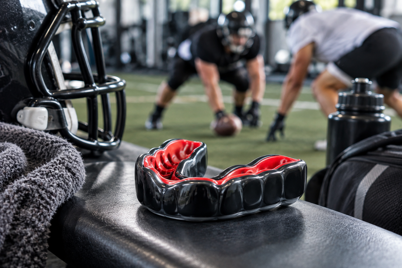Athlete having custom boxing mouthguards in Reedley fitted during training.